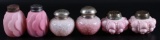 Collection of 3 Pairs : Pink Patterned Glass Salt and Pepper Shakers