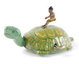 Vintage J. Chein Wind-Up Tin Turtle with Girl Rider