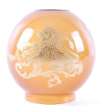 Antique Amber Globe Shade with Fleur-de-lis and Gilded Lion Design