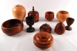 Group of 10 Vintage Turned Wood Items : Bowl, Vases, and Jars