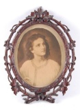 Antique Carved Hanging Fruit and Twig Frame with Portrait of Young Man