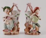 Antique Porcelain Figural Vases Featuring Boy and Girl