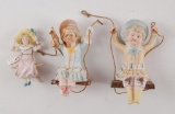 Group of 3 Antique Porcelain Lamp Swinging Girls