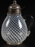 Clear Opalescent Swirl Glass Syrup Pitcher