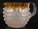 Antique Frosted and Amber Flash Hobnail Creamer