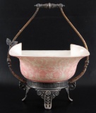 Antique Pink and White Cameo Glass Brides Basket