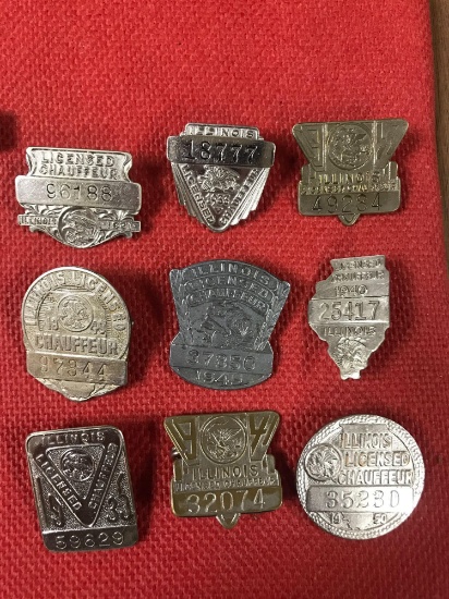 Group of 1930?s-1940?s-1950 Illinois chauffer badges