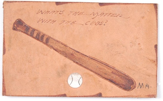 Antique "What's The Matter with the Cubs" Baseball Leather Postcard