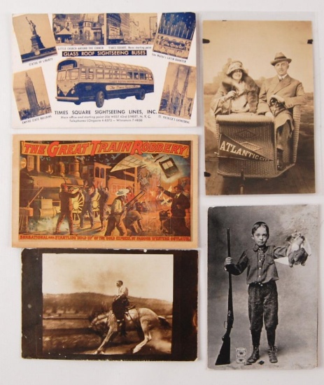 Group of 5 Antique Postcards Includes Atlantic City Couple, Boy Hunter, and More