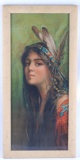 Antique Print of Native American Girl with Primitive Painted Frame