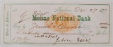 Antique 1877 Moline National Bank Sign John Deere Check with COA