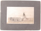 Antique Plains Native American Indian Camp Mounted Albumen Photograph