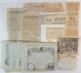 19th Century Ephemera Lot-Warrant of the Treasure Payments Odd Fellows Certificates