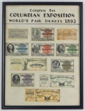Framed Complete Set of 1893 Columbian Exposition Worlds Fair Tickets