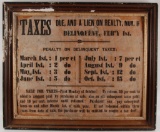 Antique Taxes Due Framed Cardboard Sign