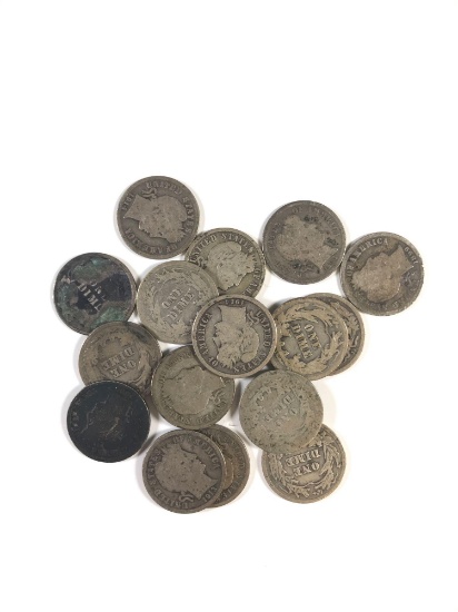 Group of 16 barber silver dimes