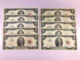 Group of 10 Jefferson to dollar red seal notes