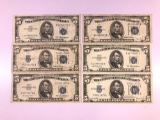 Group of six Lincoln five dollar silver certificate