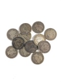 Group of 12 barber silver quarters