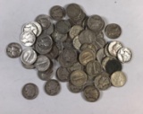 Group of 64 mercury and Roosevelt silver dimes