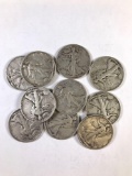 Group of 10 1945 walking liberty silver half dollars