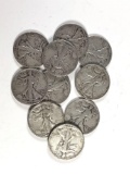 Group of 10 walking liberty silver half-dollars