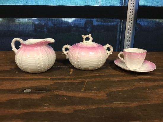 Antique porcelain cream sugar and tea cup set