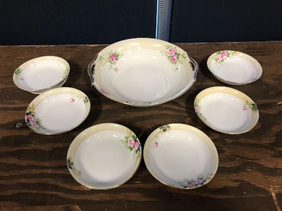 Nippon handpainted master bowl with six serving bowls