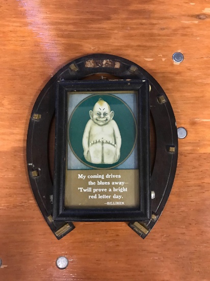 Antique good luck plaque with Billiken quote