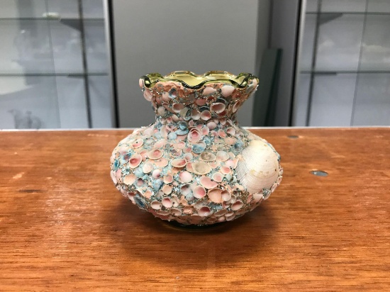 Vintage 1950s shell art vase