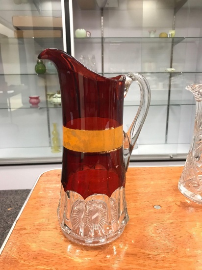 Antique ruby flash to clear pitcher