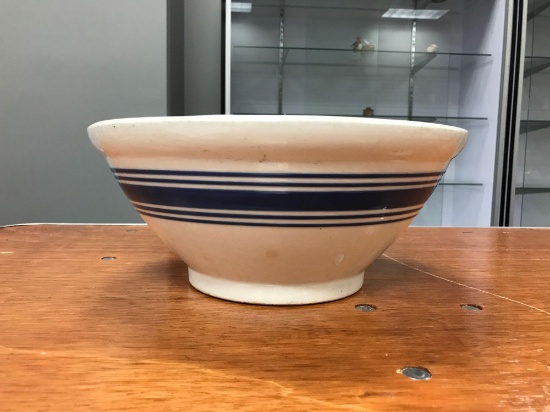 Vintage white with blue stripe stoneware bowl