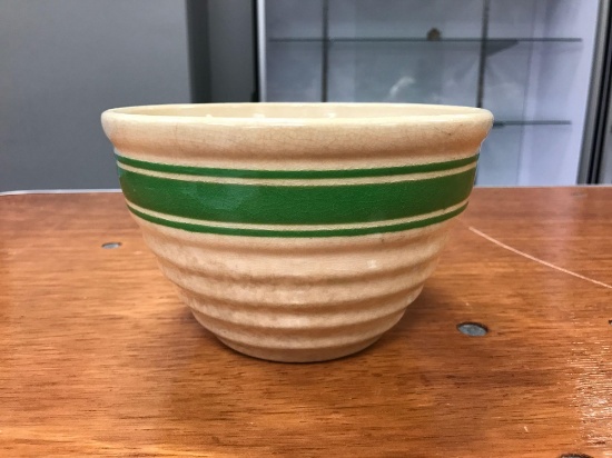 Vintage green stripe stoneware bowl