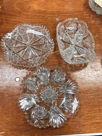Group of three antique cut glass plates