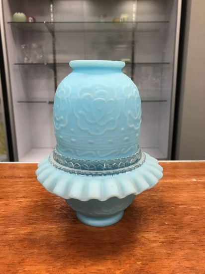 Vintage Fenton Blue satin glass fairy lamp