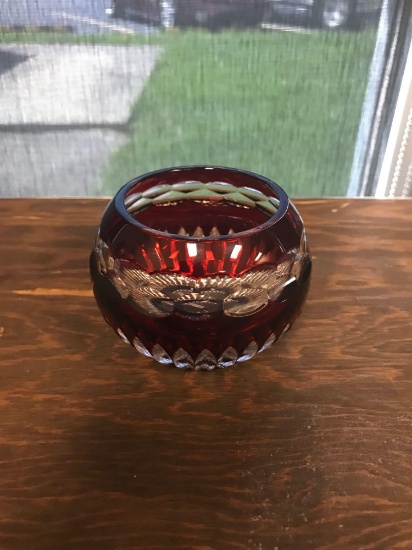 Vintage red colored cut to clear bowl