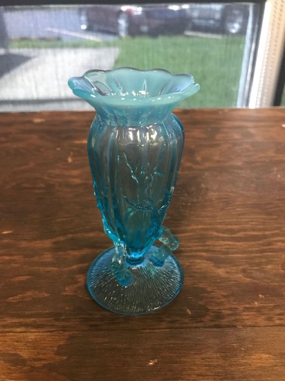 Vintage blue opalescent twig footed bud vase