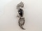 Sterling Silver, Onyx, and Marcasite Phoenix Pin
