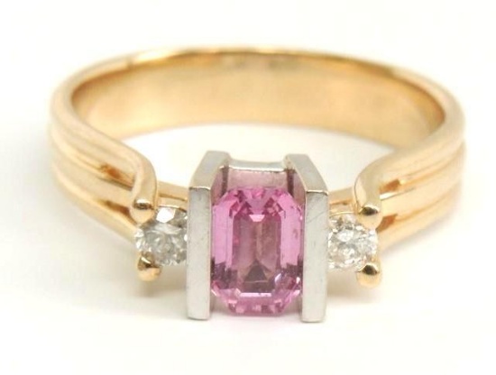 14k Yellow Gold Pink Sapphire Diamond Accent Ring