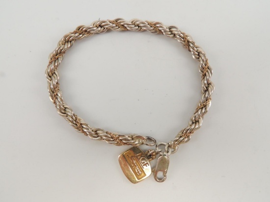 14k Yellow Gold Charm + Sterling Silver Bracelet