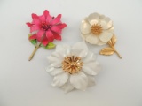 Group of 3 Large Enamel Flower Brooches