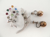 Lot of Sterling Silver Brooches + Screwback Earrings