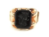 10k Yellow Gold Black Onyx Knight Carved Cameo Ring