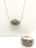 Sterling Silver + Marcasite Ring/Pendant Set