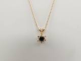 14k Diamond and Sapphire Pendant with Chain