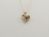 14k Yellow Gold Sapphire and Diamond Pendant with Chain