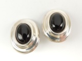 Signed Onyx 925 Sterling Silver Clip Earrings