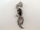 Sterling Silver, Onyx, and Marcasite Phoenix Pin