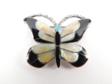 Butterfly Pin Sterling Silver Inlay