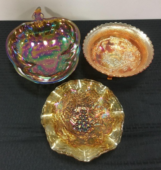 Group of 3 antique carnival glass bowls